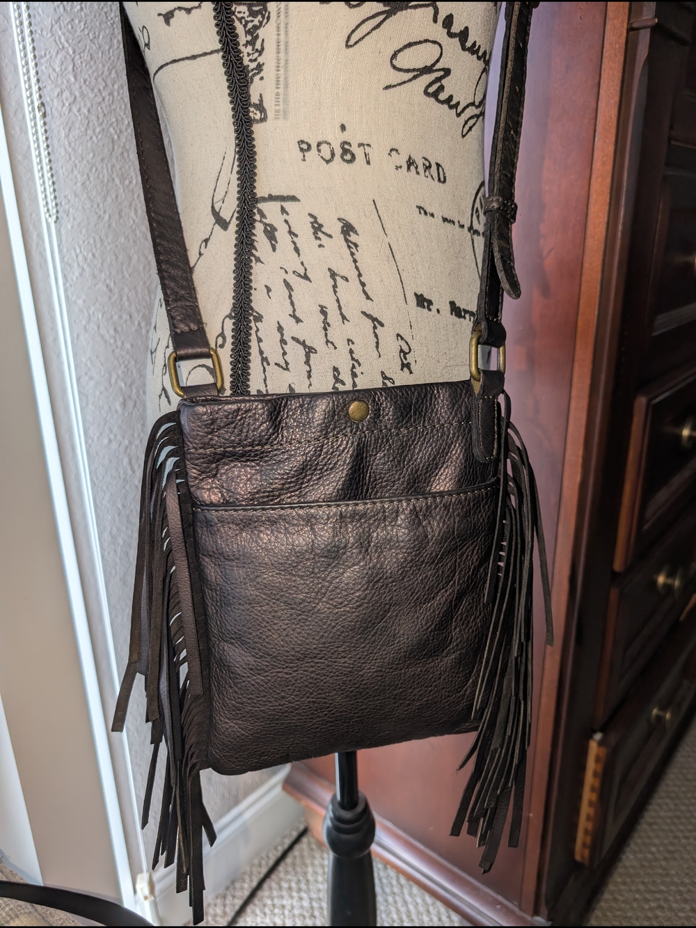 Lucky Brand Fringe Crossbody Black Leather Bag